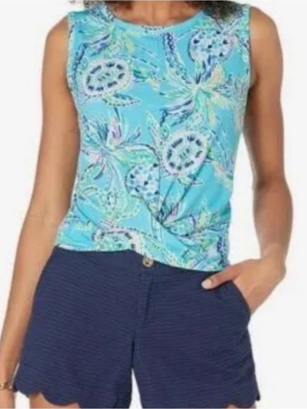 LILLY Pulitzer Luxletic Greer Tank in Bermuda Blue Turtle Szn size Medium NWT